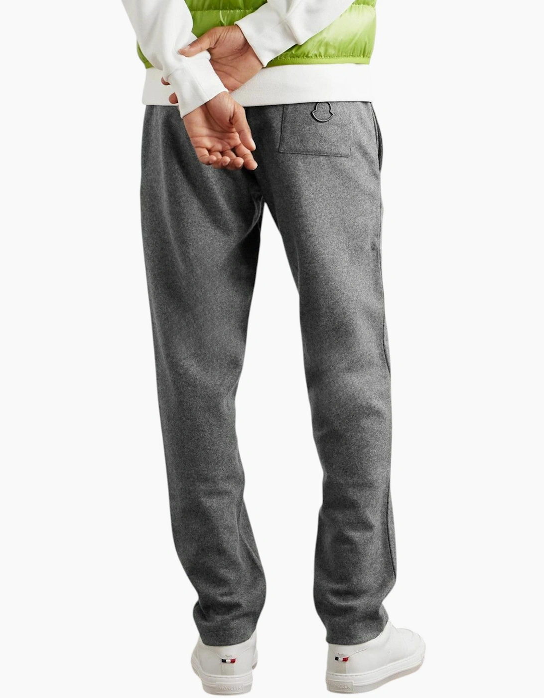 Moncler Mens Sweatpants Wool Blend Flannel Sweatpants Straight Leg Logo Appliqued Trousers