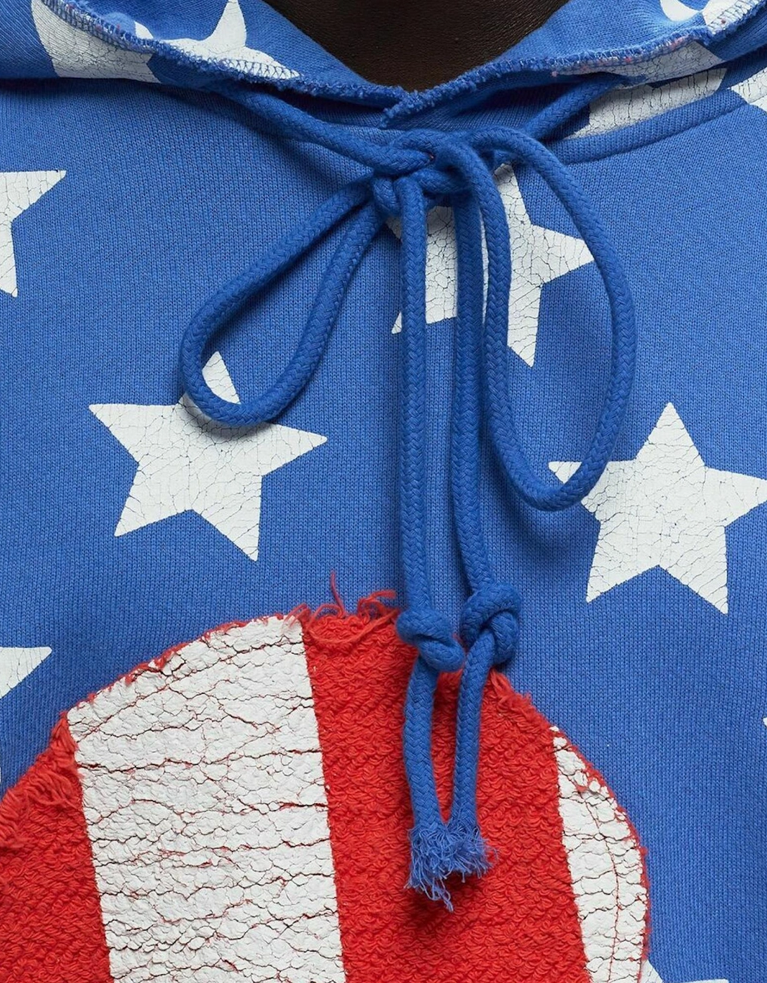 ERL Mens Stars and Stripes Swirl Hoodie Pullover Cotton