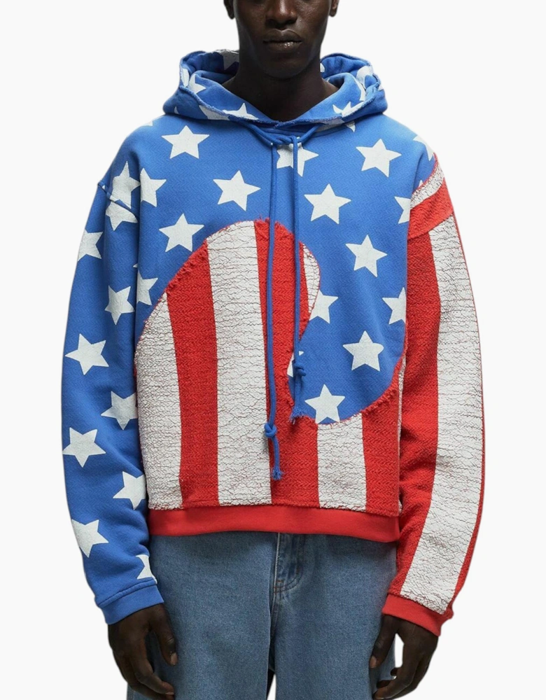 ERL Mens Stars and Stripes Swirl Hoodie Pullover Cotton