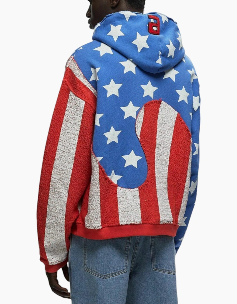 ERL Mens Stars and Stripes Swirl Hoodie Pullover Cotton