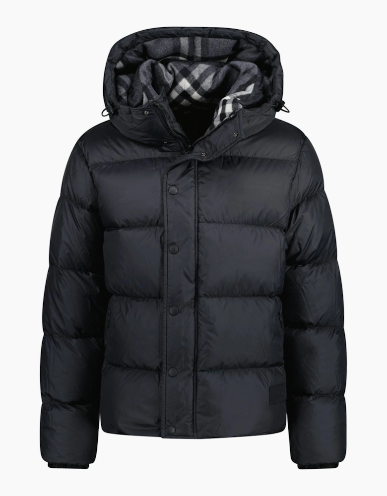 Burberry 'Halsby' Hooded Check Down Jacket Black