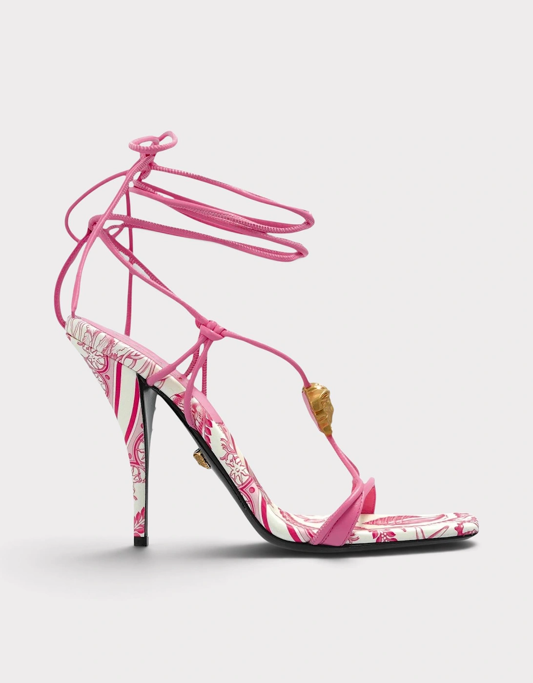 Medusa Barocco Square Toe Heeled Sandals Pink White