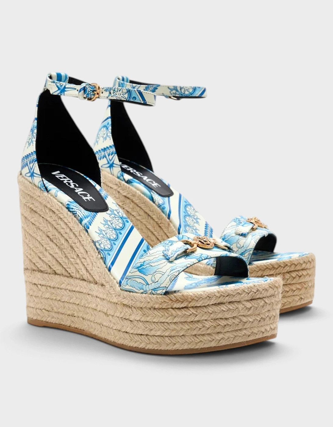 Medusa Platform Espadrilles Blue White Gold