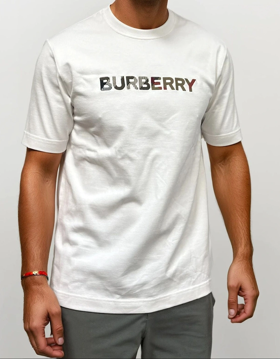 Burberry Check Logo Embroidered T-Shirt White
