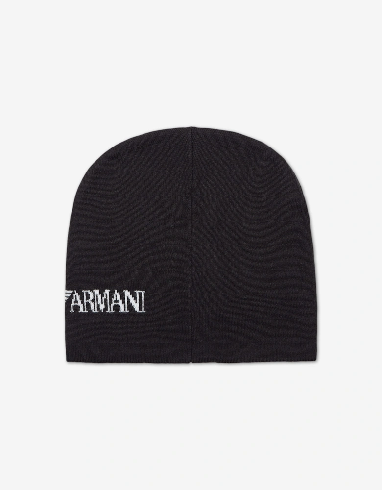 EA7 Emporio Armani Kids Mountain U Extended Logo Beanie in Black
