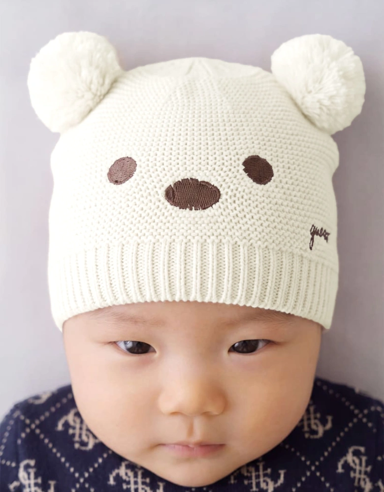 Guess Baby Pom Pom Hat and Mittens Set in Ivory