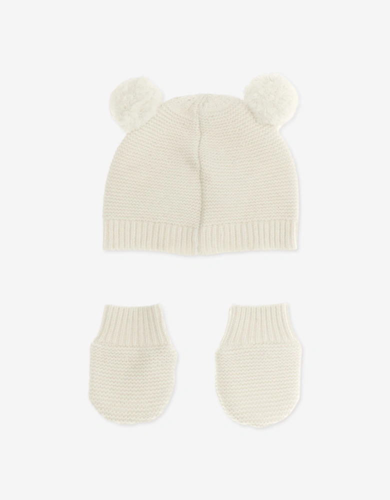 Guess Baby Pom Pom Hat and Mittens Set in Ivory