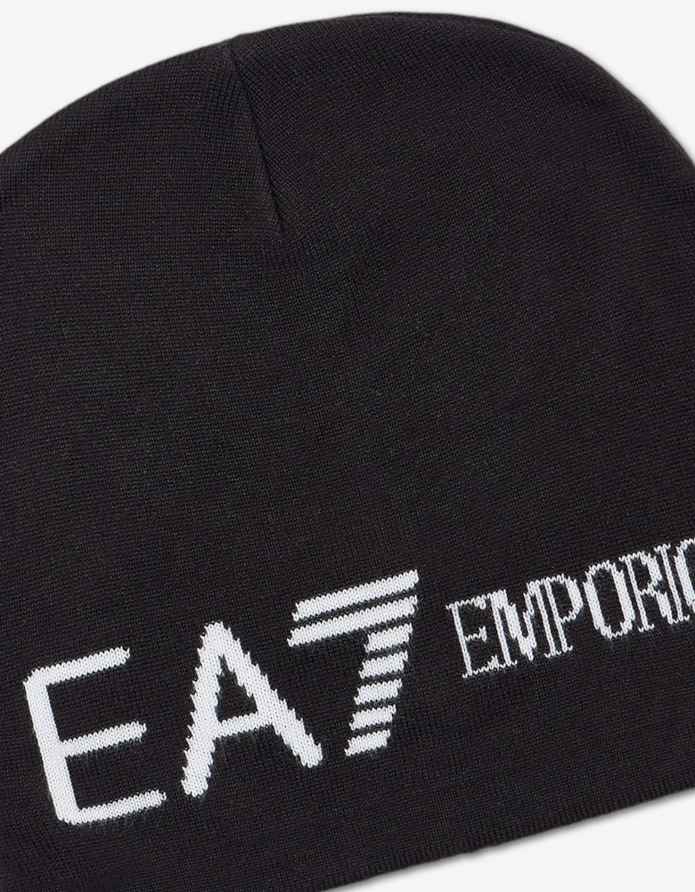 EA7 Emporio Armani Kids Mountain U Extended Logo Beanie in Black
