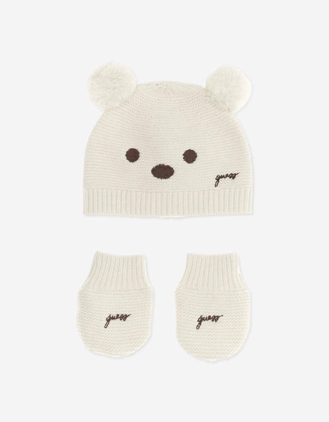 Guess Baby Pom Pom Hat and Mittens Set in Ivory