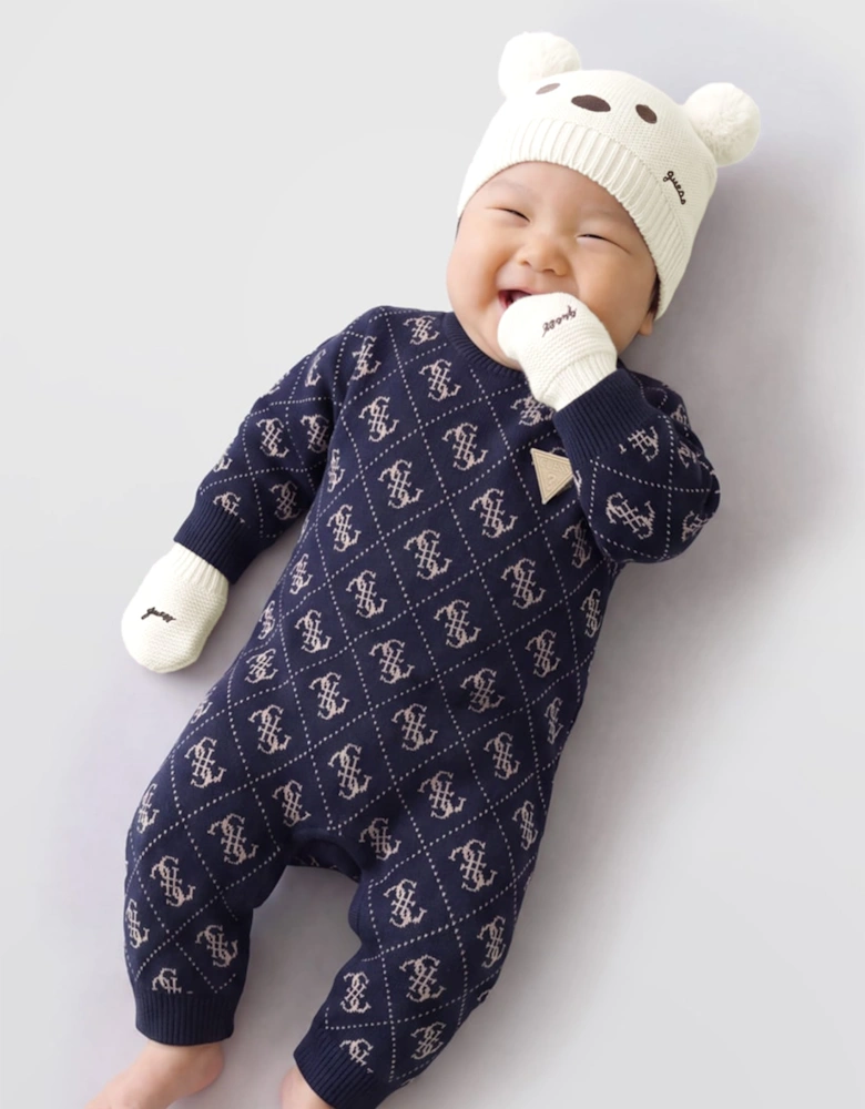 Guess Baby Pom Pom Hat and Mittens Set in Ivory