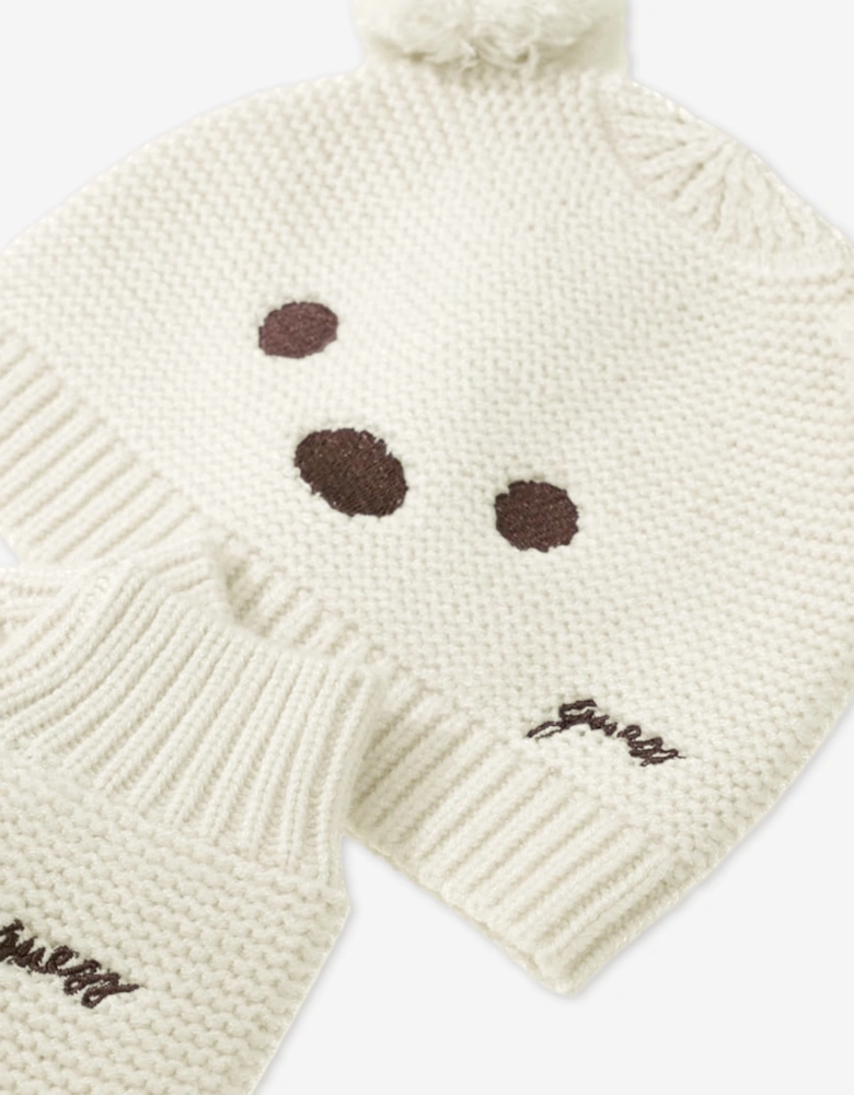 Guess Baby Pom Pom Hat and Mittens Set in Ivory
