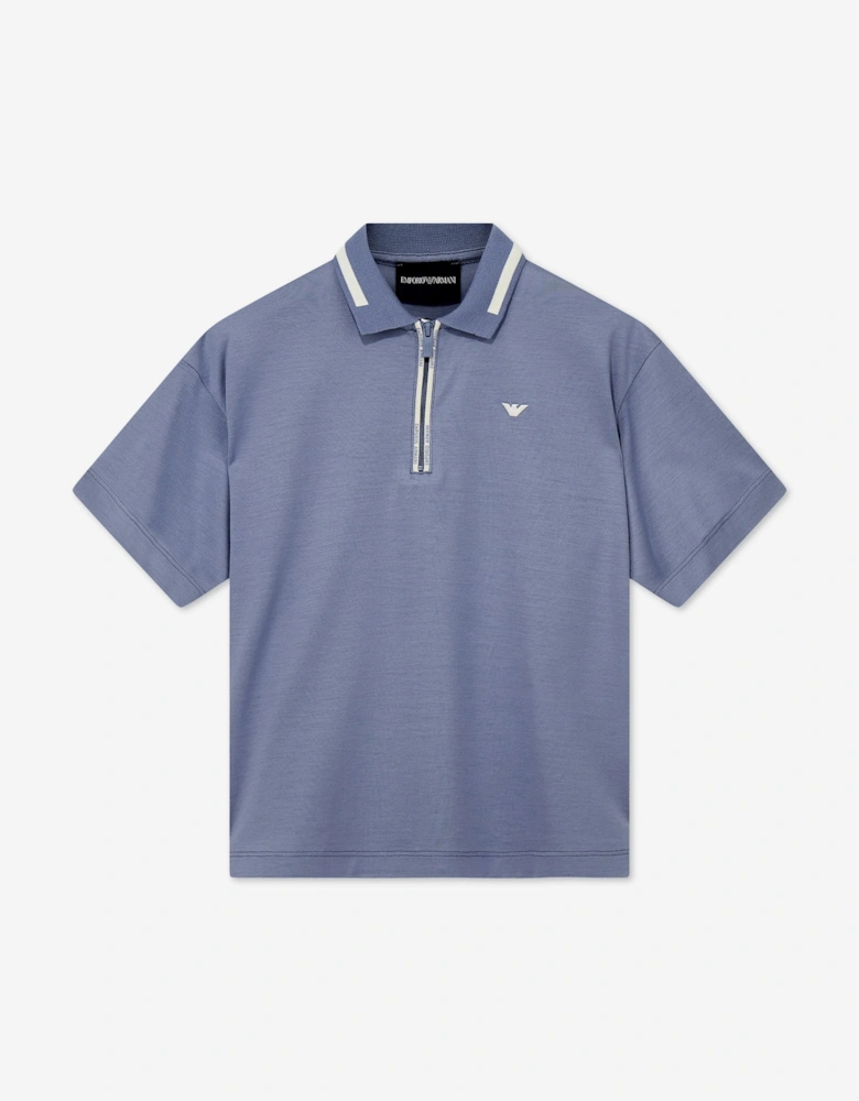 Emporio Armani Boys 1/4 Zip Polo Shirt in Blue