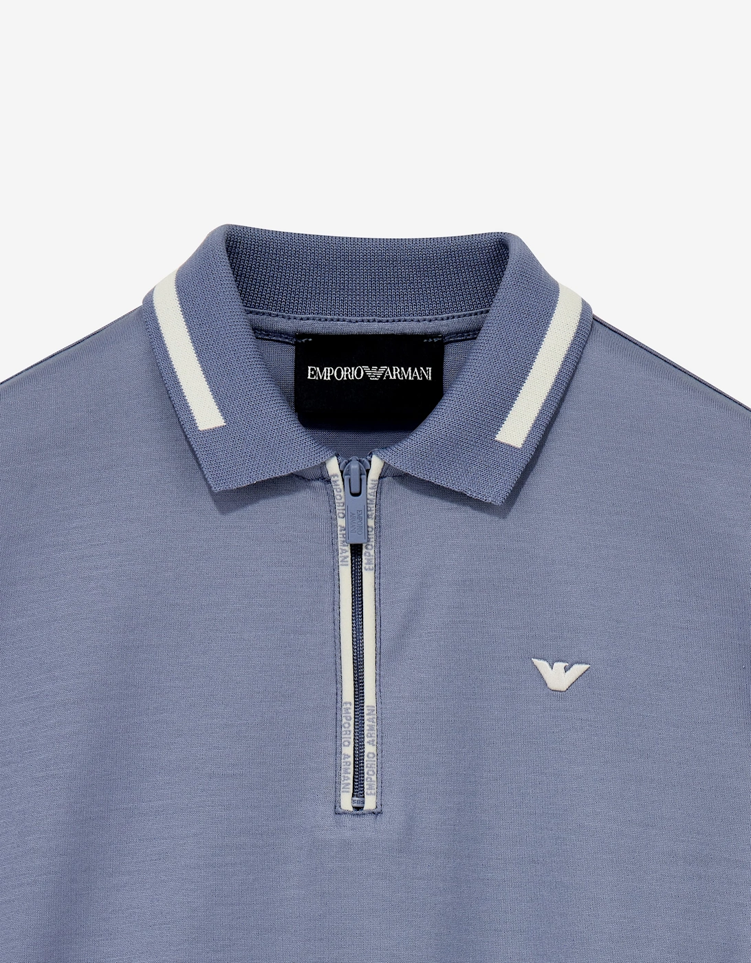 Emporio Armani Boys 1/4 Zip Polo Shirt in Blue