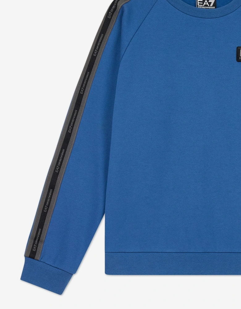 EA7 Emporio Armani Boys Train Logo Tape Sweatshirt in Blue