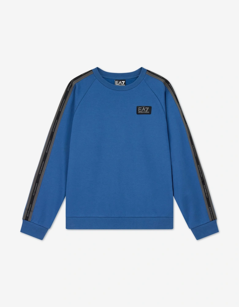 EA7 Emporio Armani Boys Train Logo Tape Sweatshirt in Blue