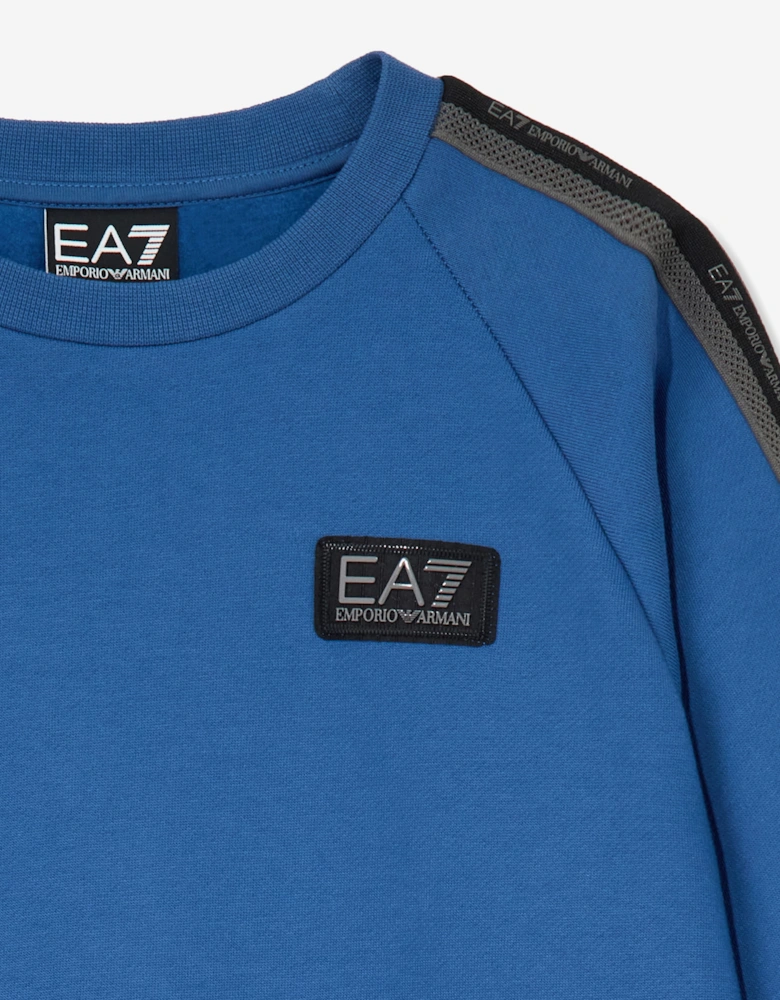 EA7 Emporio Armani Boys Train Logo Tape Sweatshirt in Blue