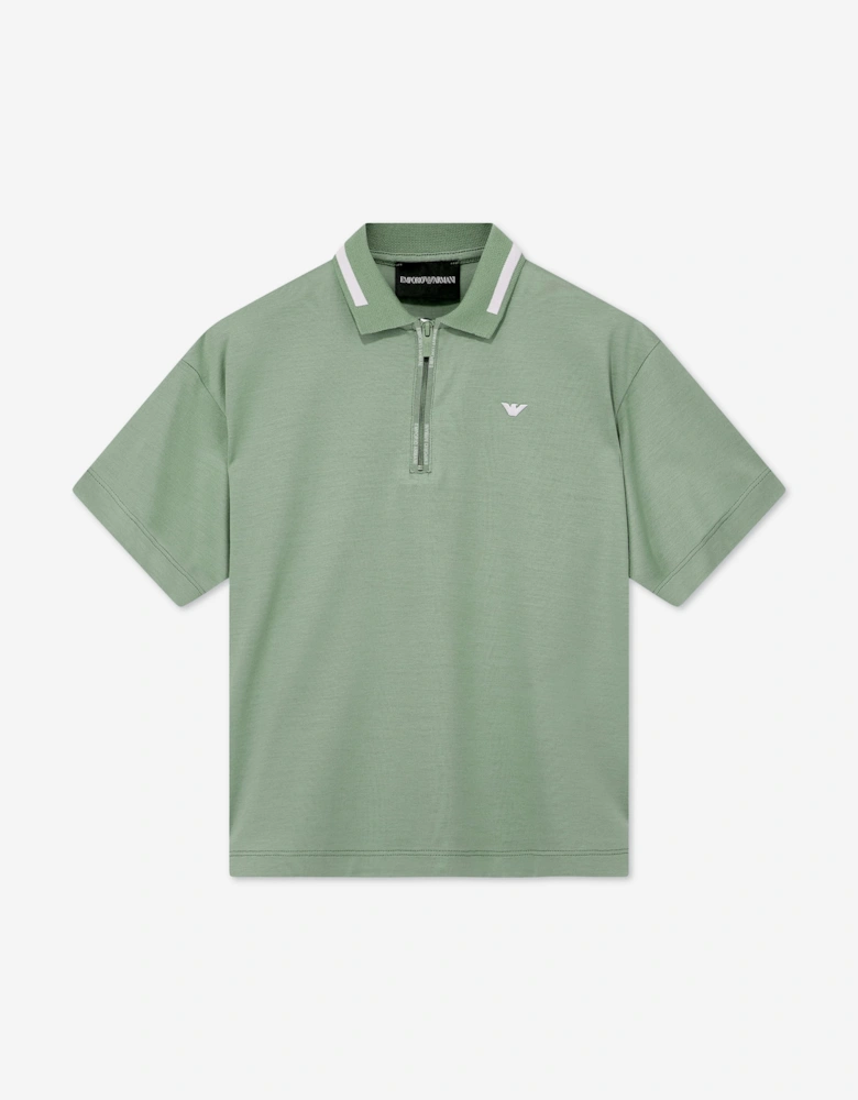 Emporio Armani Boys 1/4 Zip Polo Shirt in Green