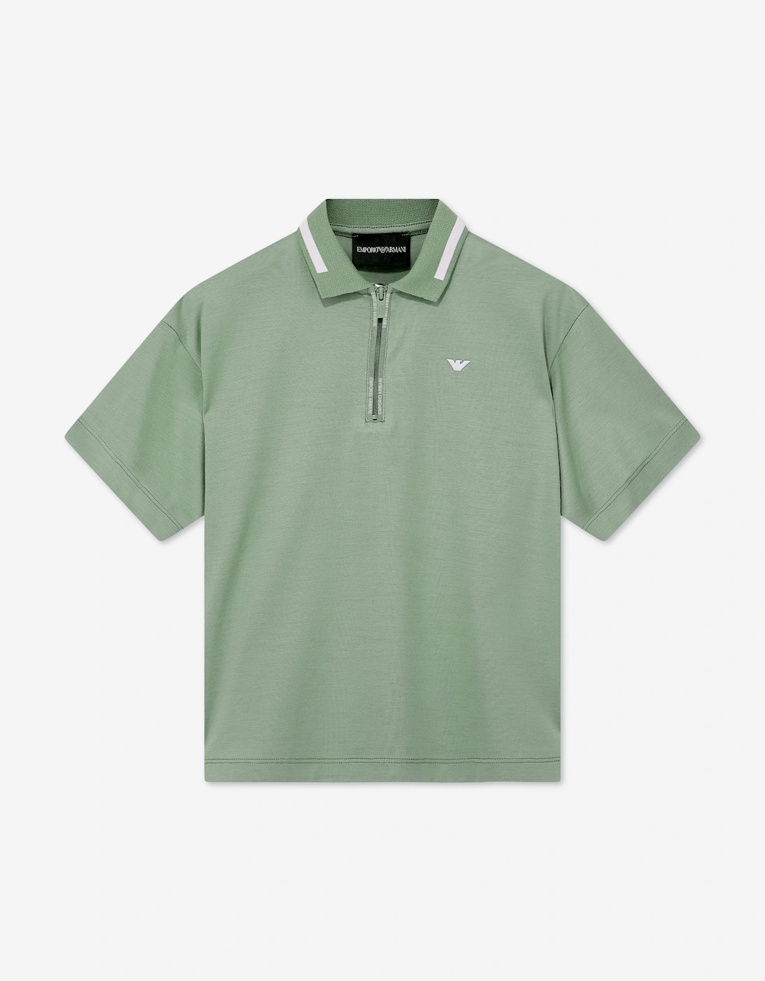Emporio Armani Boys 1/4 Zip Polo Shirt in Green