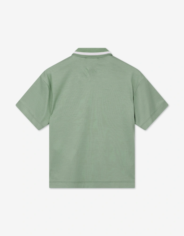 Emporio Armani Boys 1/4 Zip Polo Shirt in Green