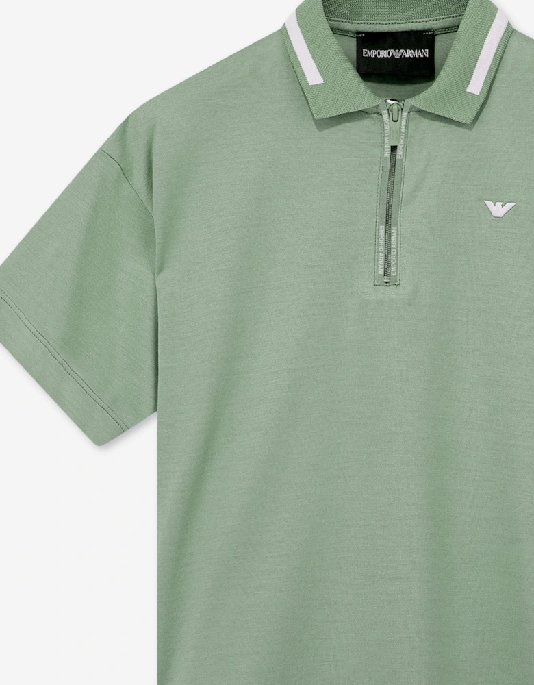 Emporio Armani Boys 1/4 Zip Polo Shirt in Green