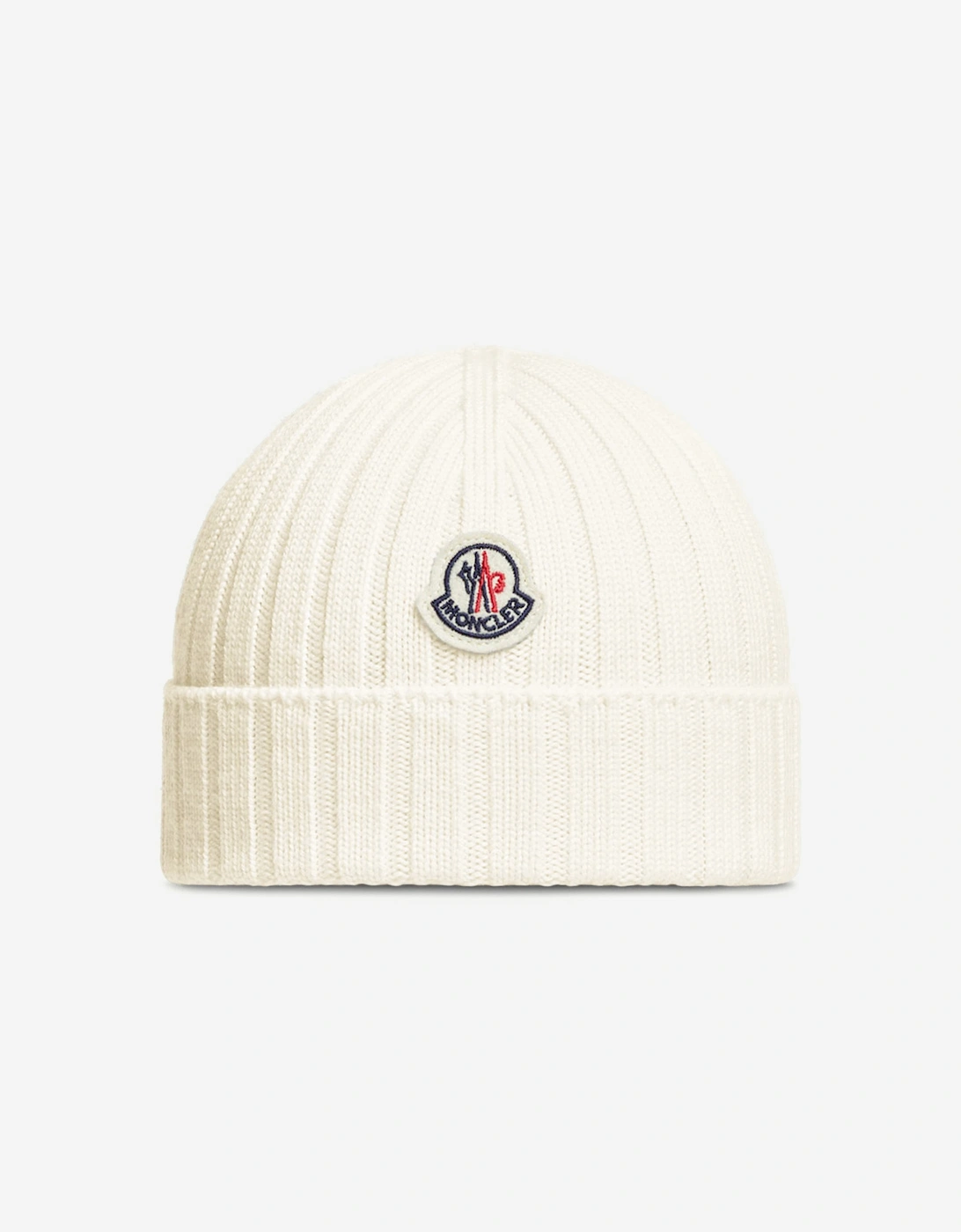 Moncler Enfant Baby Wool Logo Beanie Hat in Ivory