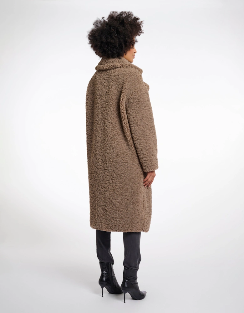Rino & Pelle Elicia Womens Double Breasted Teddy Coat - Toffee