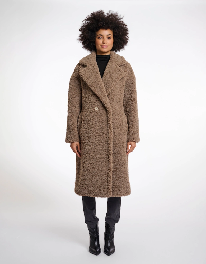 Rino & Pelle Elicia Womens Double Breasted Teddy Coat - Toffee