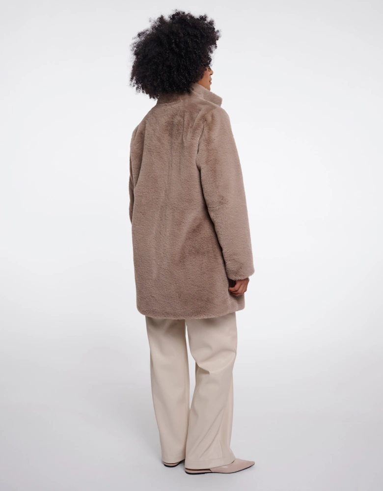 Rino & Pelle Nonna Womens Single Breasted Faux Fur Coat - Mocha Latte