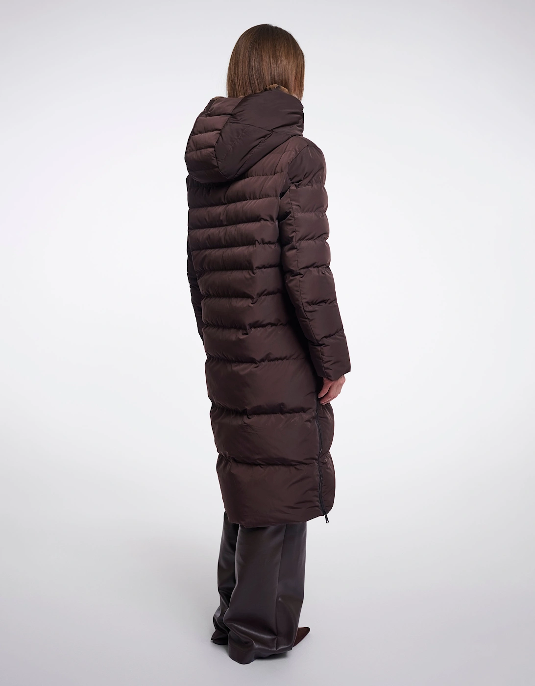 Rino & Pelle Keilafur Womens Long Padded Hooded Coat - Peated Brown Leopard