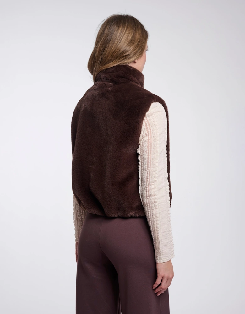 Rino & Pelle Nikki Womens Short Faux Fur Waistcoat - Coffee Roast
