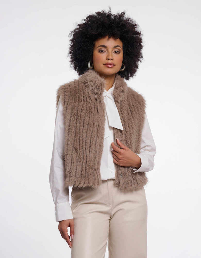 Rino & Pelle Dava Womens Faux Fur Waistcoat With Button Closure - Mocha Latte