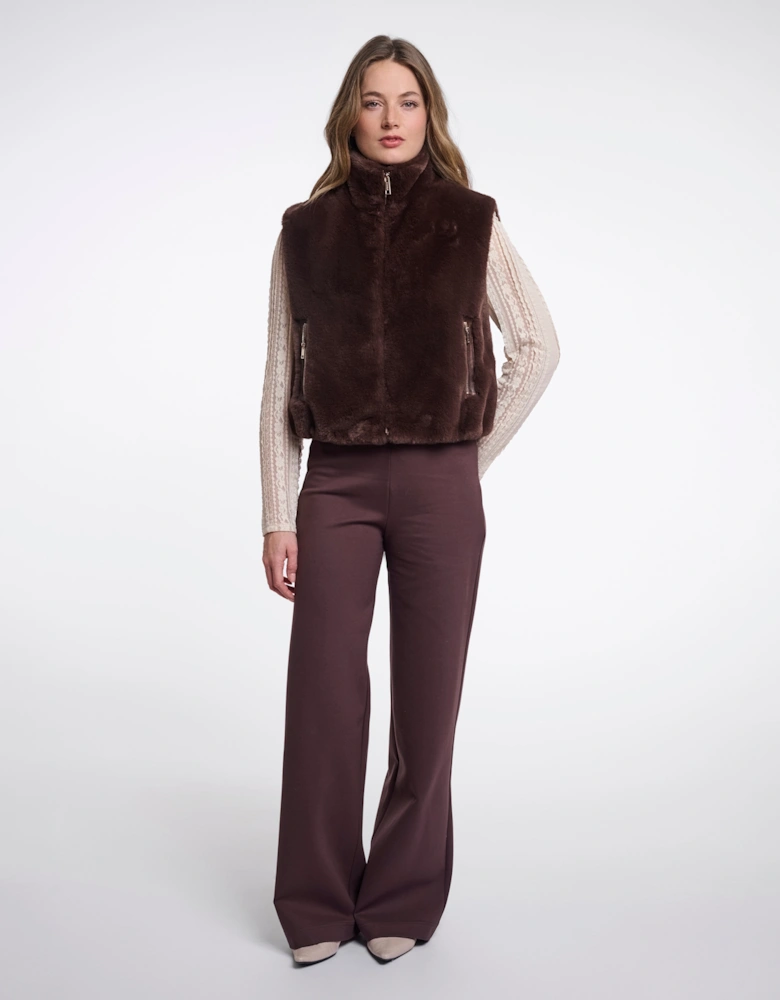 Rino & Pelle Nikki Womens Short Faux Fur Waistcoat - Coffee Roast