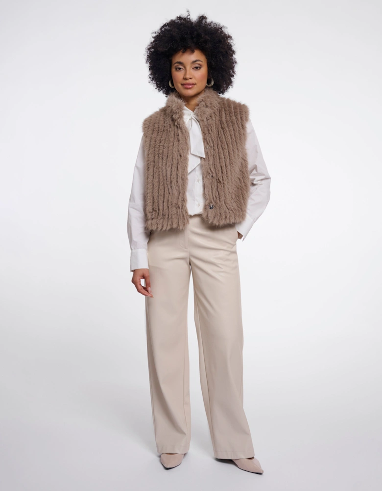 Rino & Pelle Dava Womens Faux Fur Waistcoat With Button Closure - Mocha Latte