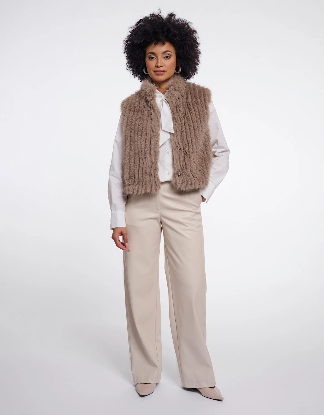 Rino & Pelle Dava Womens Faux Fur Waistcoat With Button Closure - Mocha Latte