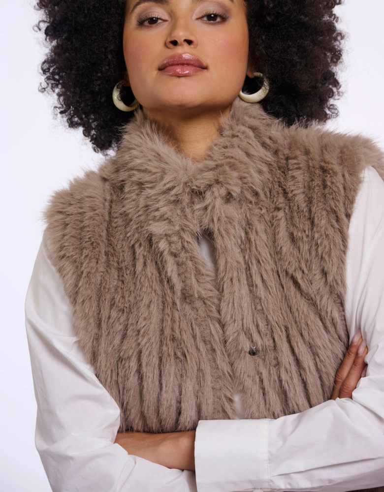 Rino & Pelle Dava Womens Faux Fur Waistcoat With Button Closure - Mocha Latte