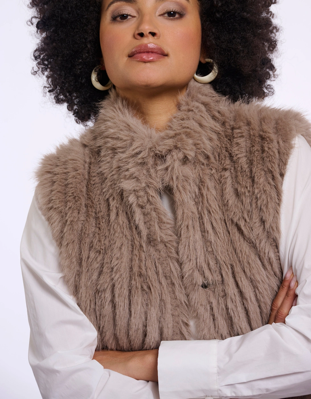 Rino & Pelle Dava Womens Faux Fur Waistcoat With Button Closure - Mocha Latte