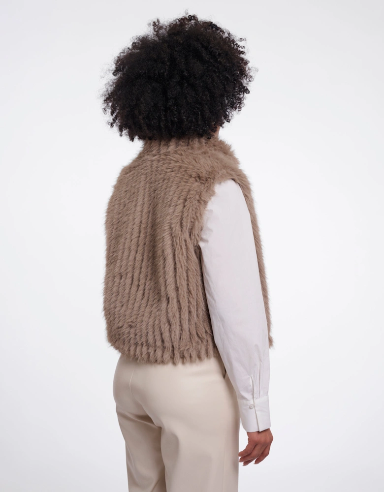 Rino & Pelle Dava Womens Faux Fur Waistcoat With Button Closure - Mocha Latte