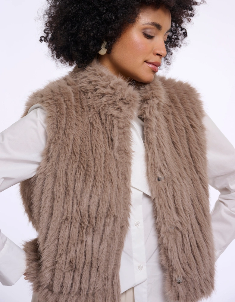 Rino & Pelle Dava Womens Faux Fur Waistcoat With Button Closure - Mocha Latte