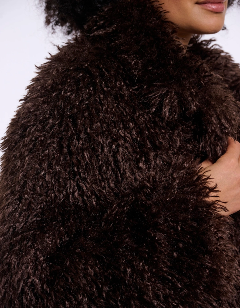 Rino & Pelle Lias Womens Faux Fur Jacket With Revere Collar - Coffee Roast