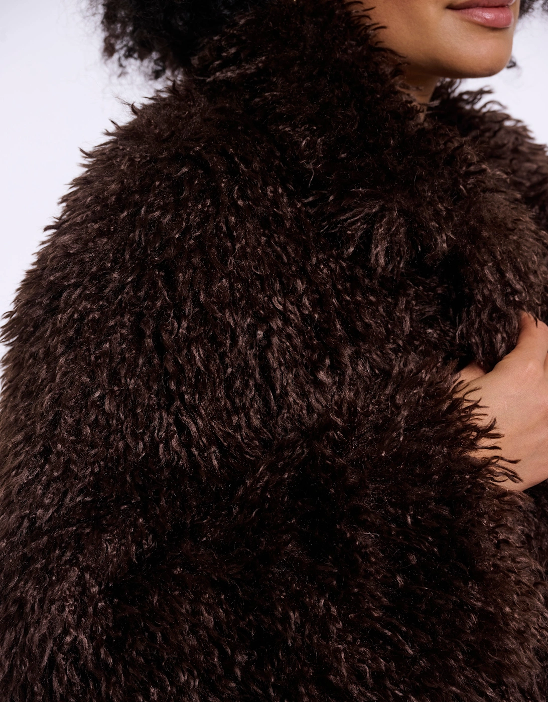 Rino & Pelle Lias Womens Faux Fur Jacket With Revere Collar - Coffee Roast