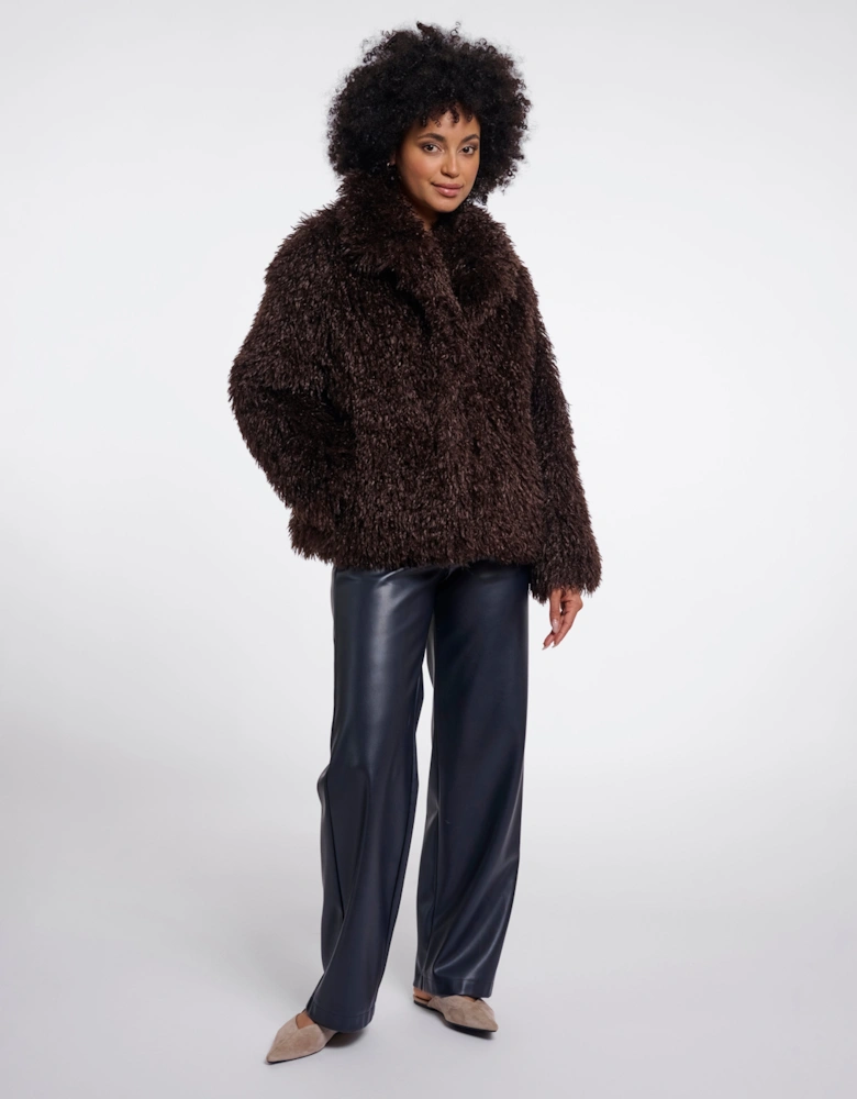 Rino & Pelle Lias Womens Faux Fur Jacket With Revere Collar - Coffee Roast