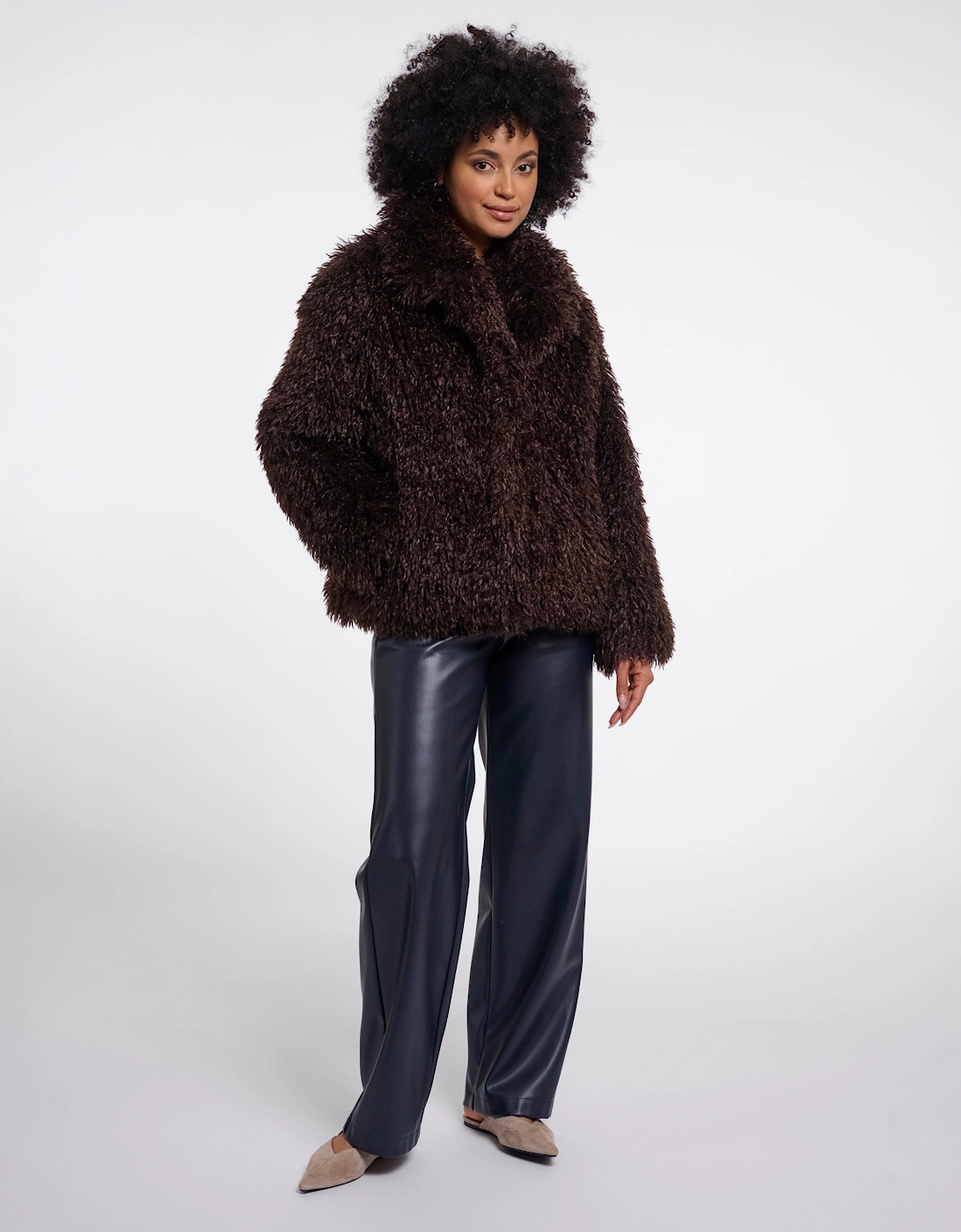 Rino & Pelle Lias Womens Faux Fur Jacket With Revere Collar - Coffee Roast