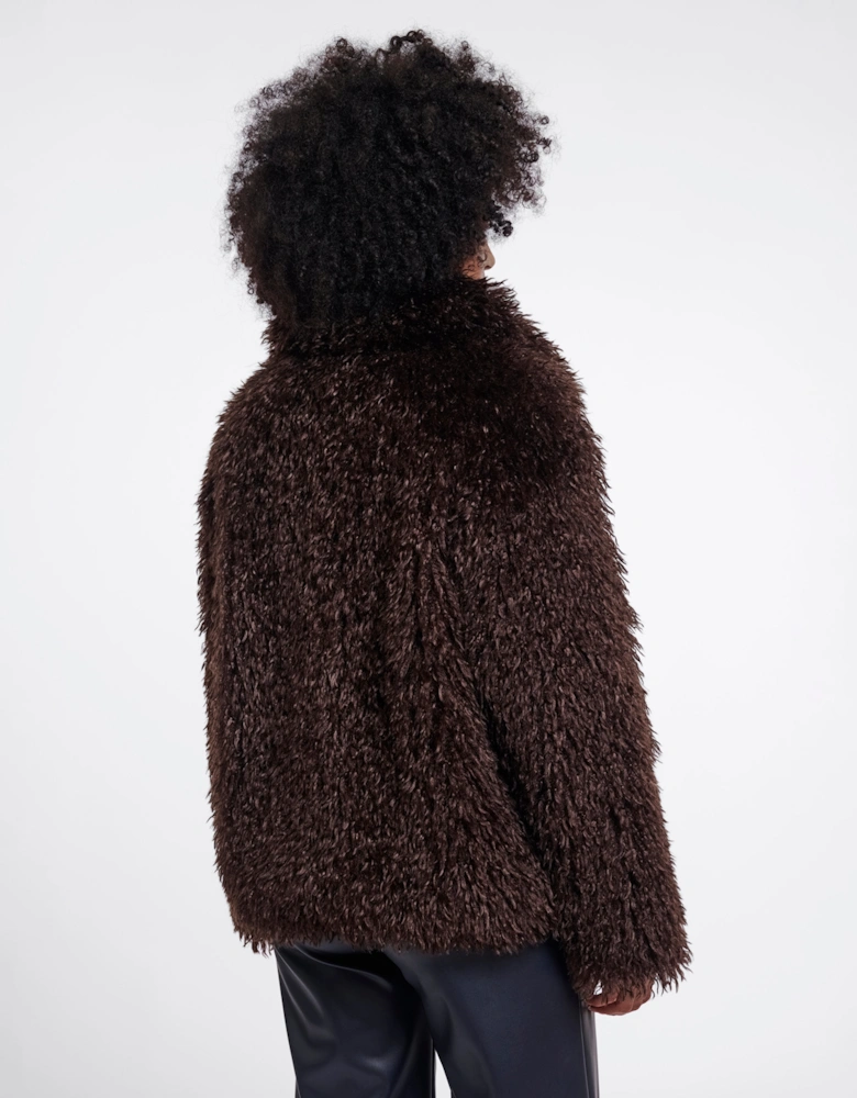 Rino & Pelle Lias Womens Faux Fur Jacket With Revere Collar - Coffee Roast