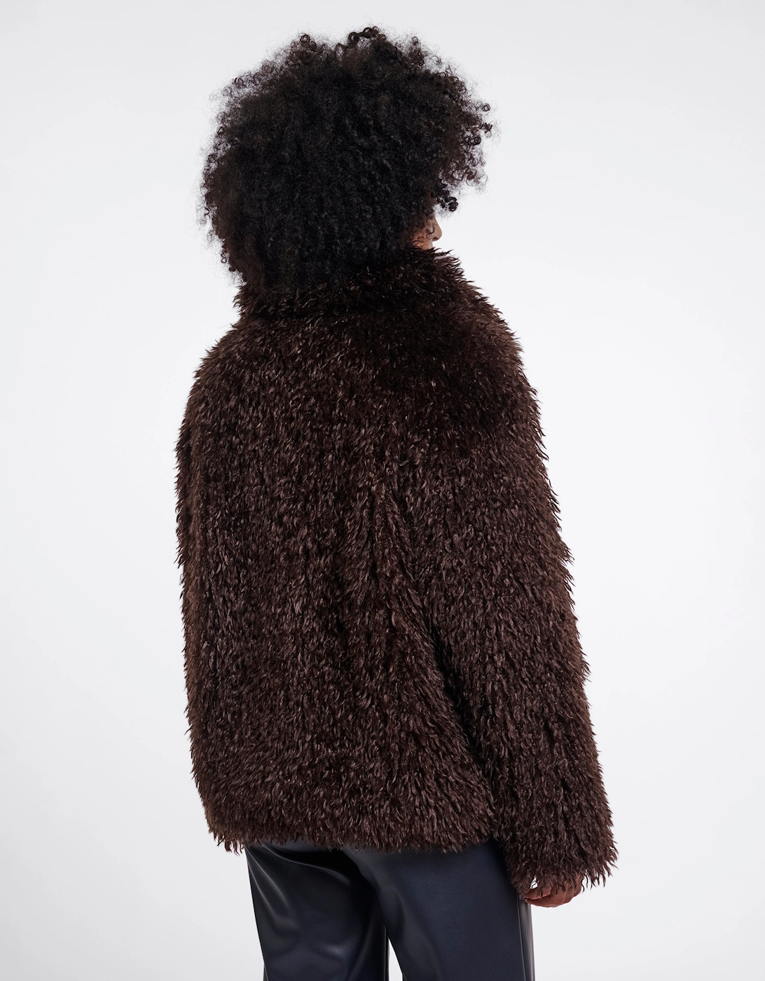 Rino & Pelle Lias Womens Faux Fur Jacket With Revere Collar - Coffee Roast