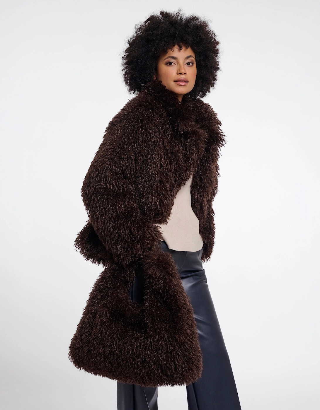 Rino & Pelle Lias Womens Faux Fur Jacket With Revere Collar - Coffee Roast