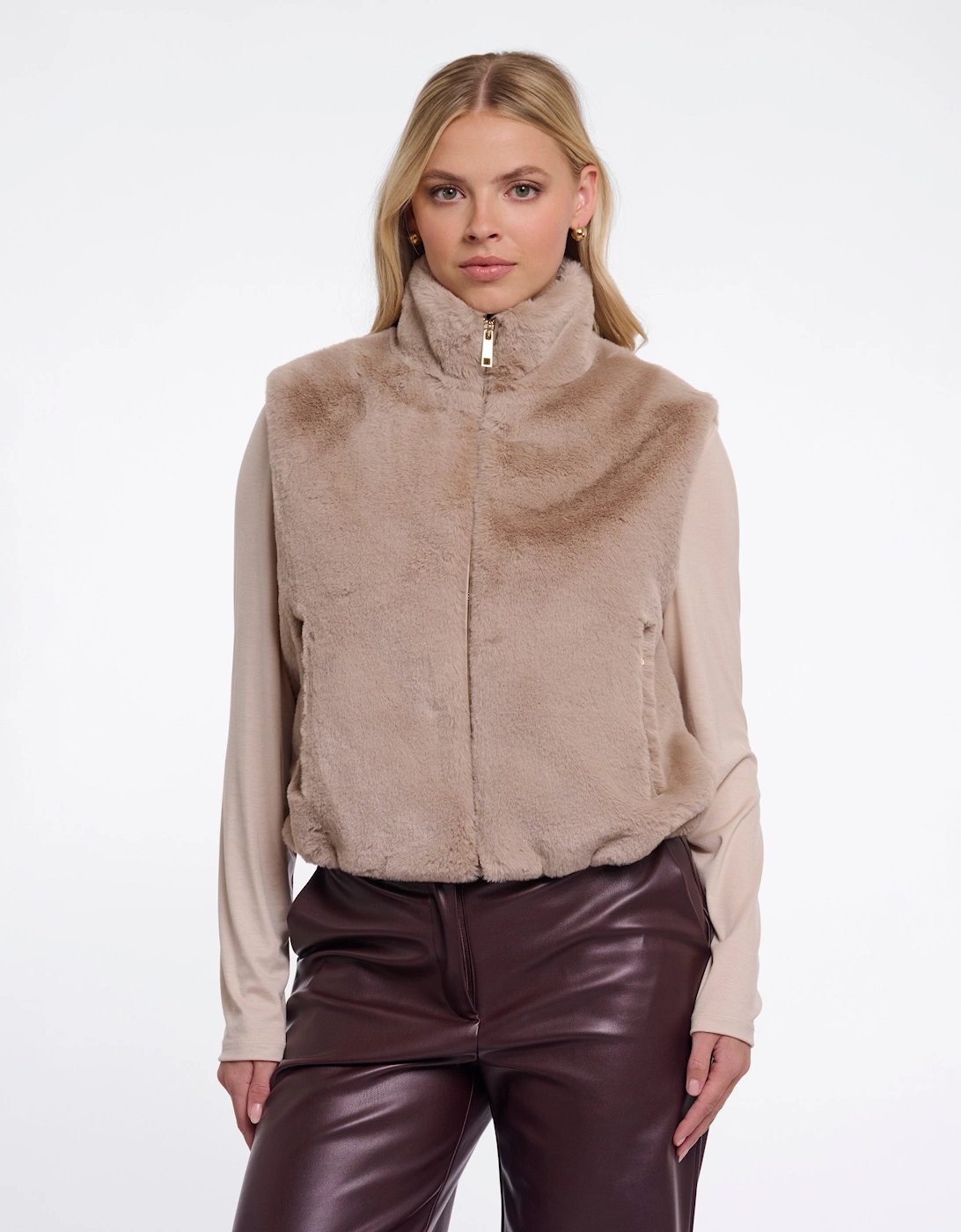 Rino & Pelle Nikki Womens Short Faux Fur Waistcoat - Oat