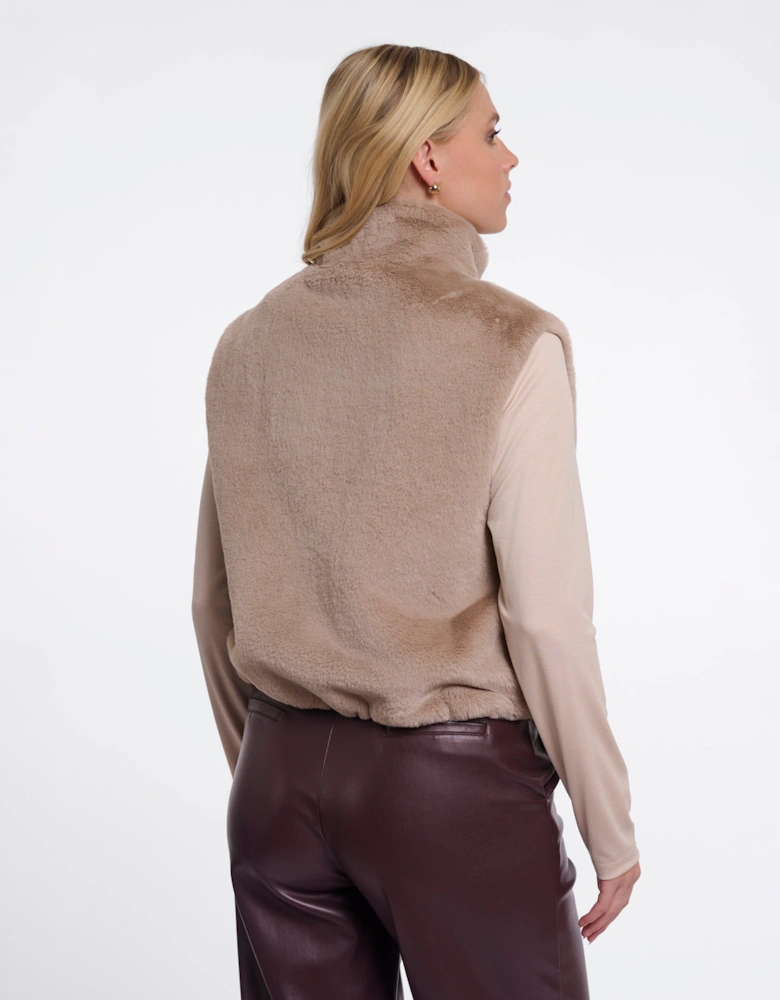 Rino & Pelle Nikki Womens Short Faux Fur Waistcoat - Oat