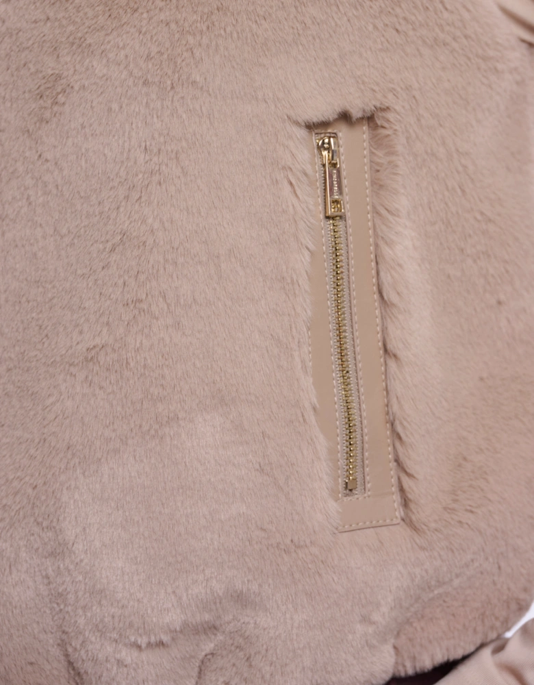 Rino & Pelle Nikki Womens Short Faux Fur Waistcoat - Oat