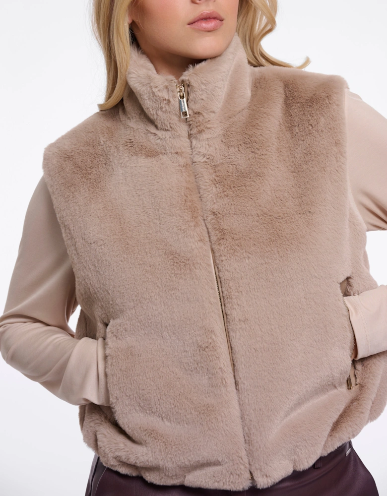 Rino & Pelle Nikki Womens Short Faux Fur Waistcoat - Oat