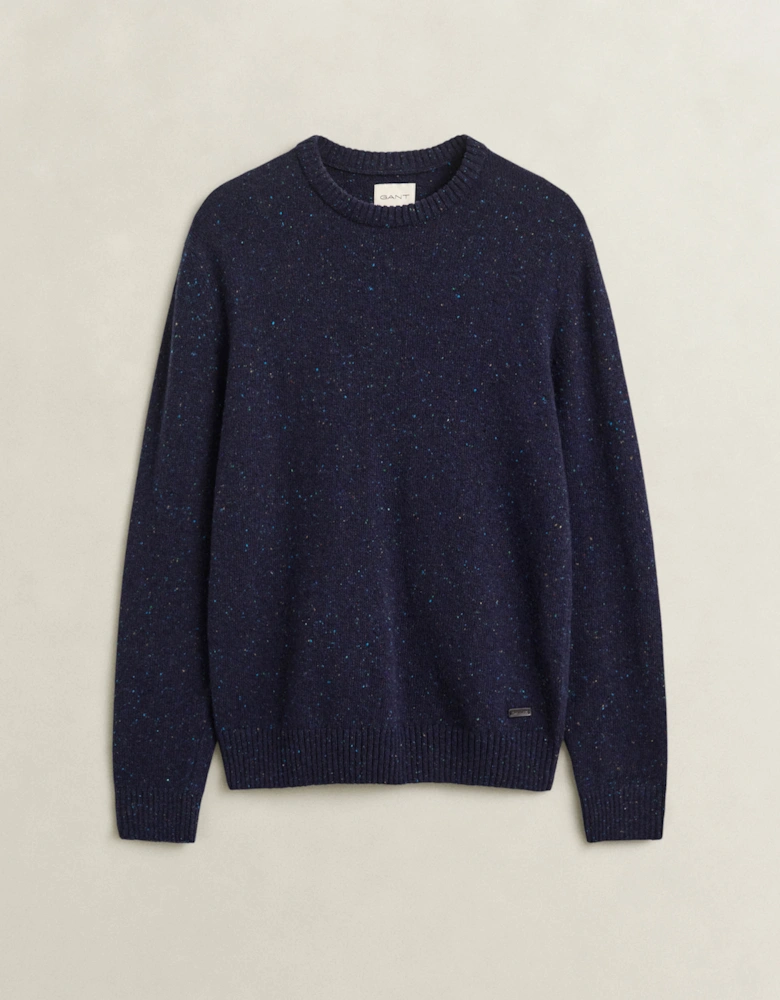 GANT Mens Wool Blend Neps Crew Neck Sweater - 433 Evening Blue